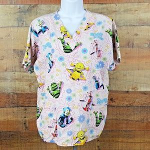 Robots Scrub Top Women's Size M Pink XB3